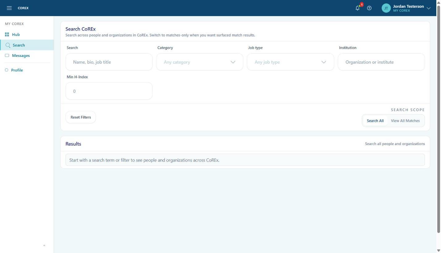The Search page with its filters.