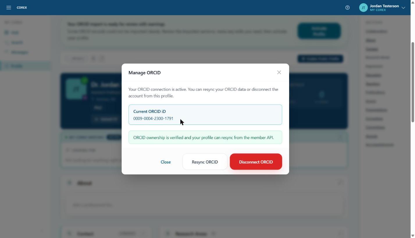 Manage ORCID: your linked iD, resync, and disconnect.