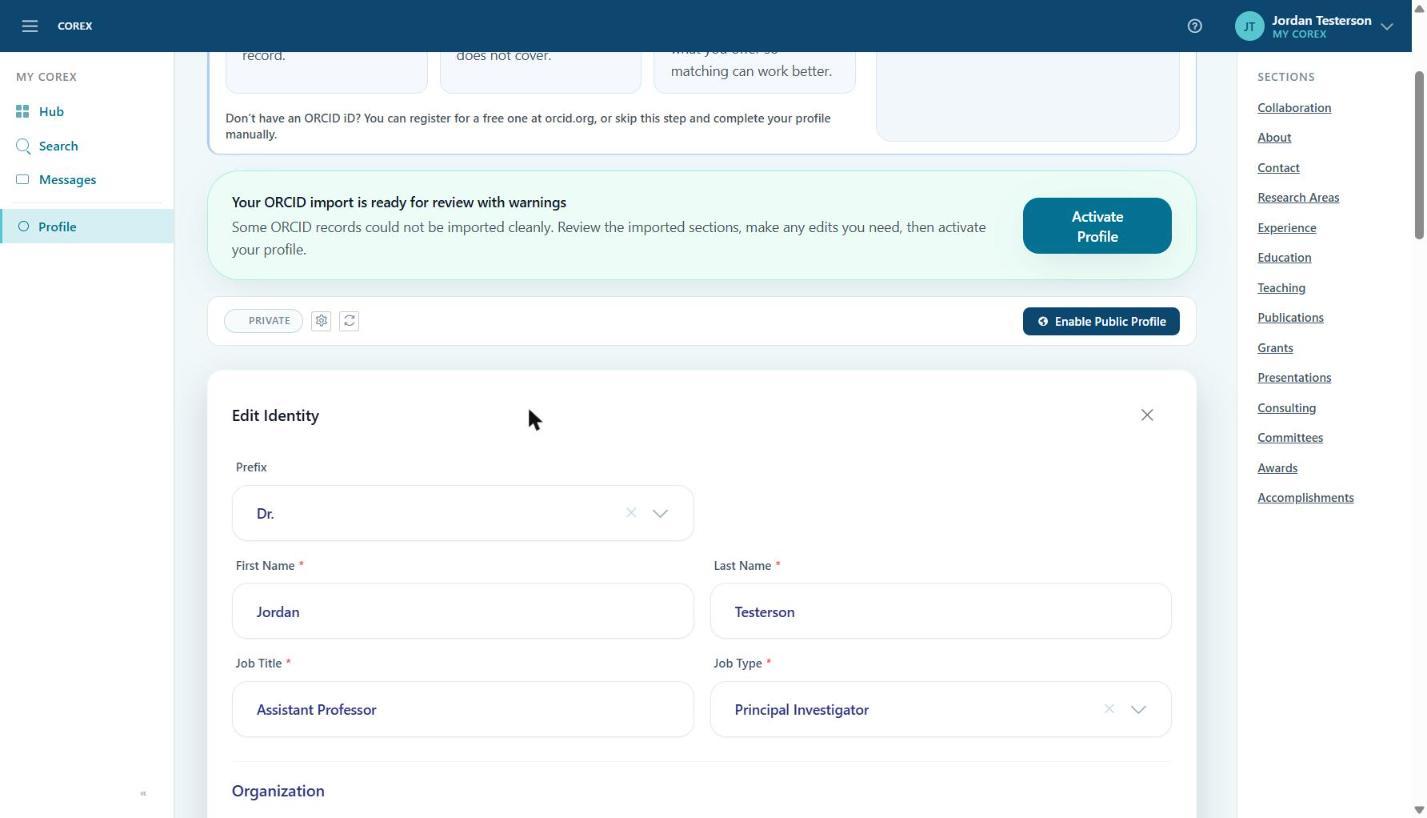 Edit Identity covers everything from the onboarding form.