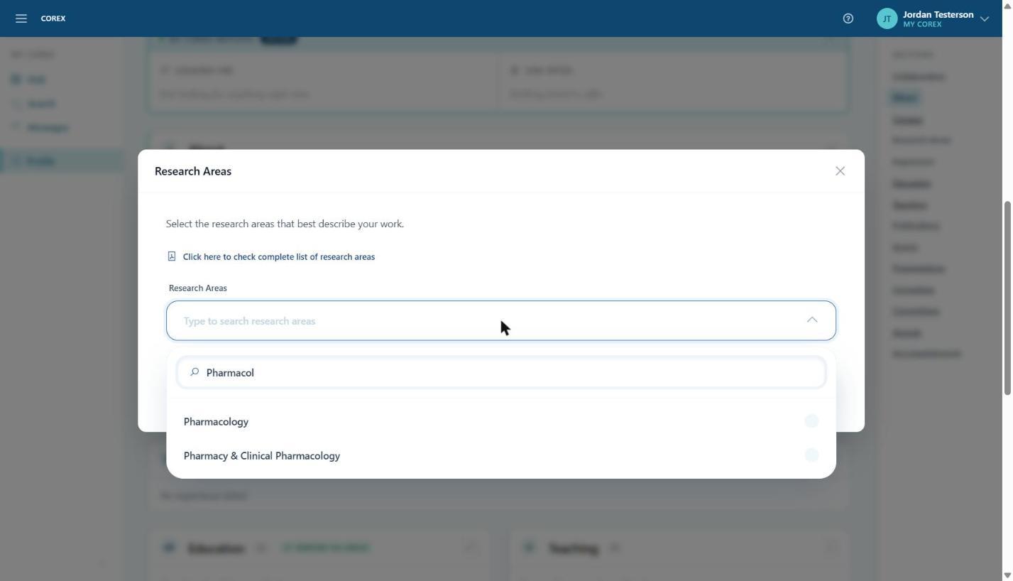 Search the research-area taxonomy by keyword.